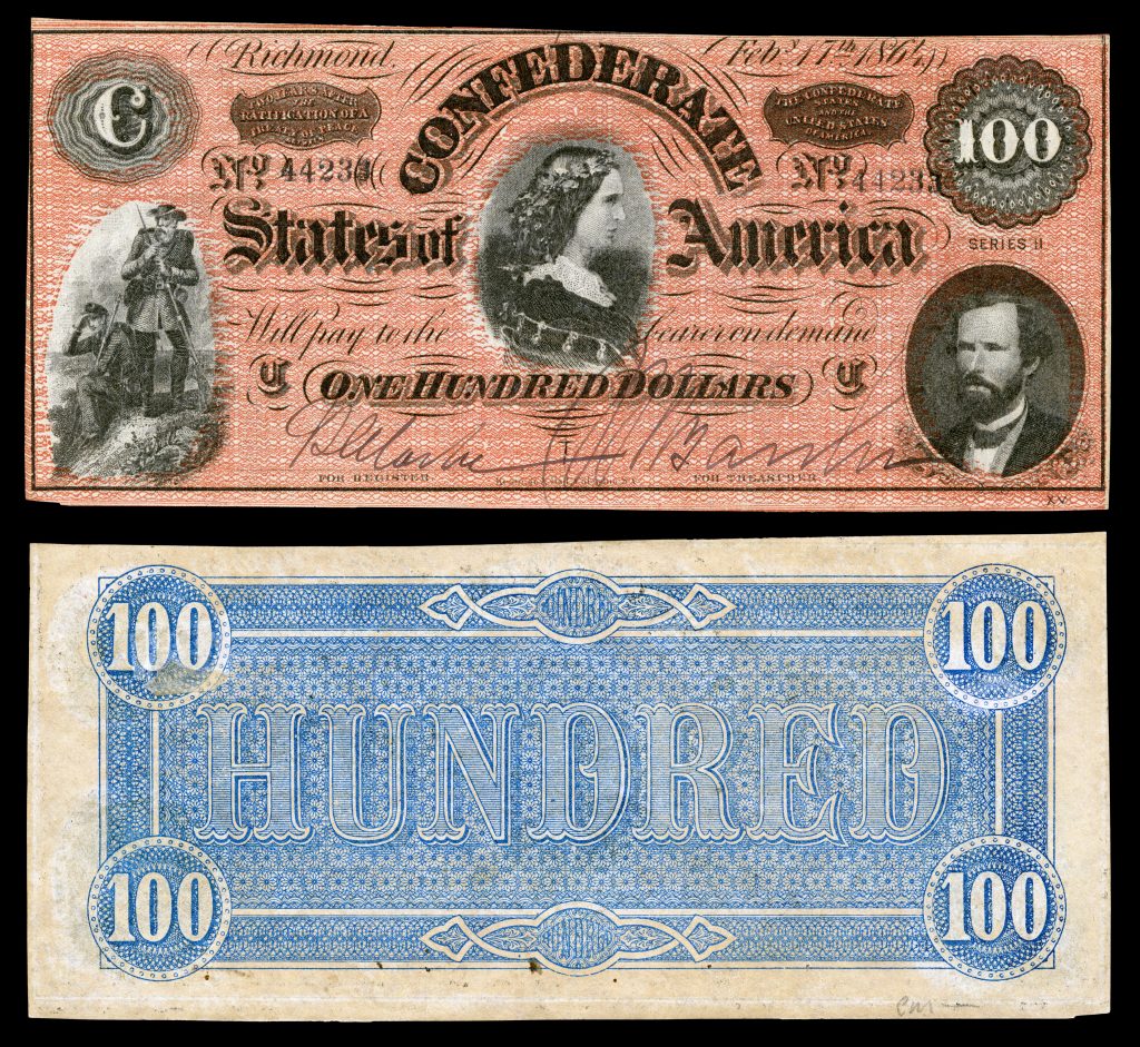 100 Confederate dollar note featuring Lucy Holcombe Pickens